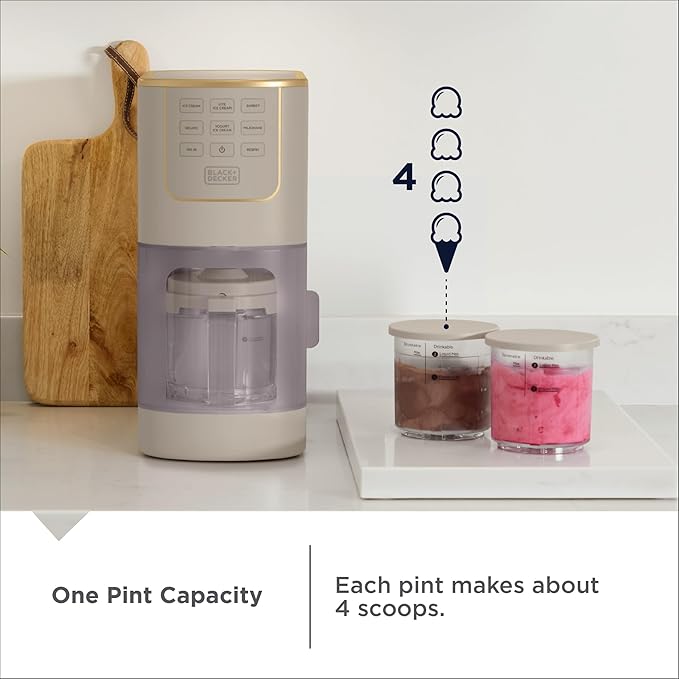 BLACK+DECKER Perfect Pint Ice Cream Maker Accessories – 2-Pack 1-Pint Replacement Jars, Extra Containers for Ice Cream, Gelato, Sorbet & Frozen Yogurt