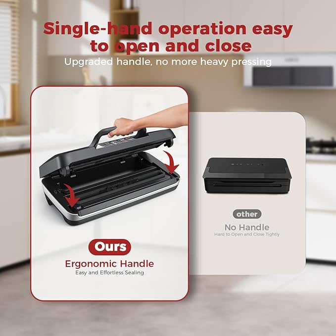 Vacuum Sealer for Food, 10 Modes 95KPa vacuum sealer for Wet/Dry Food, Automatic Food Vacuum Sealer Machine with Double Seal Strip, Built-in Cutter & Roll Storage, Complete Kit with Bags