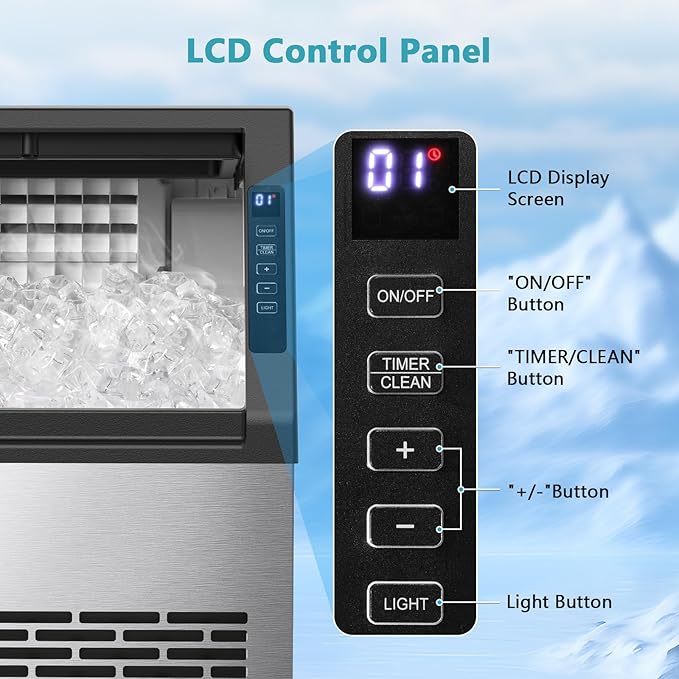 Electactic Commercial Ice Maker Machine,80lbs/24H Stainless Steel Ice Machine,24lbs Storage, Auto Self-Cleaning Freestanding Ice Maker, Ice Machine Freestanding for Bar/Cafe/Restaurant