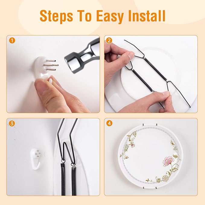 Bilillo 6 Pack Plate Hangers for The Wall, Suitable for 9-11 Inch Decorative Plate,Invisible Heavy Duty Wire Plate Holder with Wall Hooks, Plate Hangers for Displaying Plates, Platter, Dish (Black)