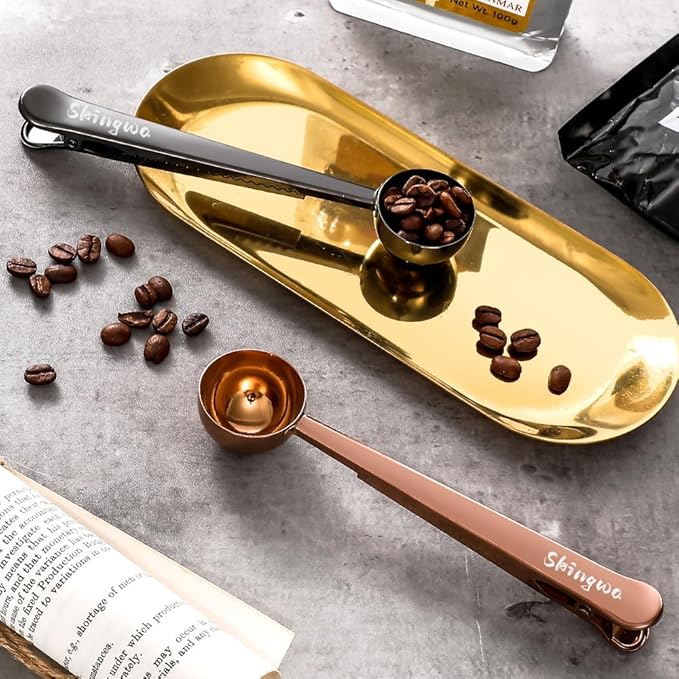 Coffee Scoop with Bag Clip, Multi-Function Milk Powder Measuring Spoon, 20ml (Black+Rose Gold)
