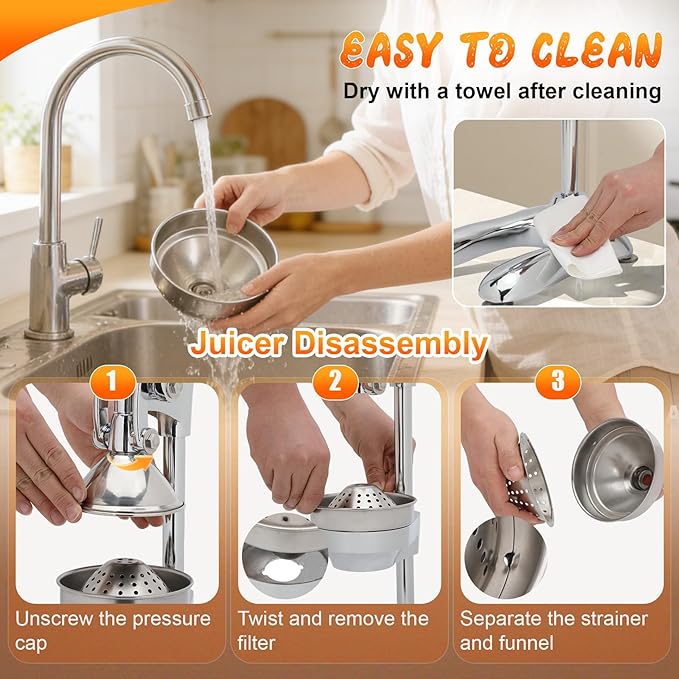 Manual Juicer, Hand-Pressed Effortless Citrus Squeezer, Heavy-Duty Professional Stainless Steel Juicer Suitable For Oranges, Lemons, Grapefruits Removable Filter Basket For Easy Cleaning