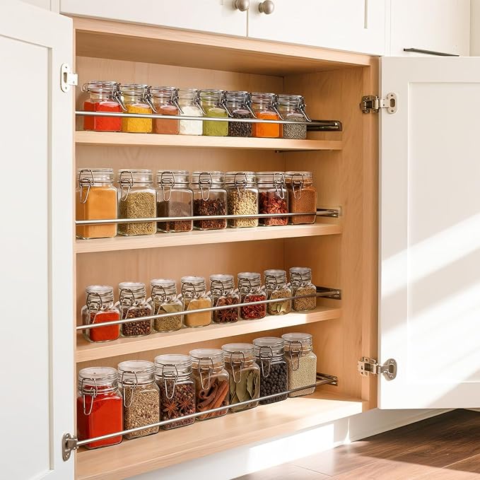 ComSaf Set of 6 Square Glass Jars with Airtight Lids (8 Oz), Pantry Canisters for Spices, Jams, & Herbs, Wire Clamp Jar for Overnight Oats, Pickling, Favors, Includes Labels & Funnel