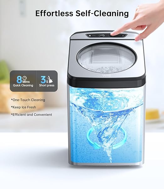 WIE Nugget Ice Maker Countertop, 44 lbs in 24 Hours, Pellet Ice Maker Machine with Self-Cleaning, 0.75 Gallon Tank & Scoop Included, Crushed Pebble Ice Makers for Home/Office/Bar/Party, Silver