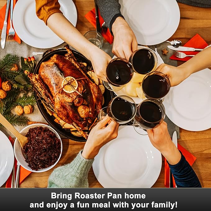 14.6 Inch Roaster Pan, Enamel Oval Turkey Roasting Pan with Domed Lid - Mother's Gift, Covered, Non-sticky, Free of Chemicals - Rôtissoire Chicken Meat Roasts Casseroles & Vegetables (14.6 Inch)