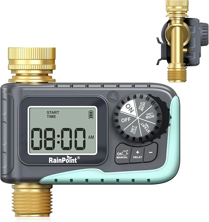 RAINPOINT Sprinkler Timer, 100% Metal Pipe Water Timer for Garden Hose, Programmable Hose Controller for Watering, Sprinkler Controller with Manual Watering/Rain Delay for Outdoor Lawn & Garden (1PCS)