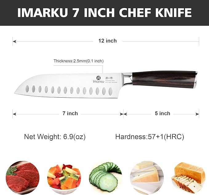 imarku Chef Knife 7 Inch Kitchen Knife Ultra Sharp Santoku Knife - High Carbon Japanese Chefs Knife, Kitchen Gadgets 2025, Apartment Essentials, Birthday Gifts for Him Her, Best Gifts for Women Men