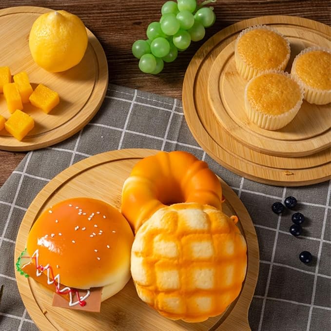 6 Pack Pizza Board Set – Premium Wooden Pizza Plates for Serving & Cutting, Round Bamboo Pizza Plate with Handle, Durable & Lightweight for Home & Restaurant (Up to 13 Inches),9inch