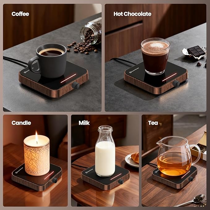 Maestri House Mug Warmer, Electric Coffee Cup Warmer for Desk with 3-Temp Settings,Auto Shut Off, Constant Temperature Heating for Beverage, Milk, Tea and Hot Chocolate at Home & Office (Wood Grain)