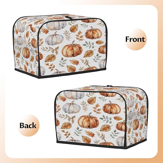 2 Slice Toaster Cover,Thanksgiving Watercolor Pumpkin Art Small Kitchen Appliance Bread Machine Cover with Pockets,Dust & Fingerprint Protection