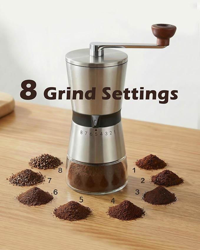 78g Large Capacity Manual Coffee Grinder with Handle Crank, Conical Ceramic Burr Mill, Adjustable Grind Settings, Glass Jar, Handheld Coffeegrinder for Home Use,Travel, Camping, Quiet and Portable