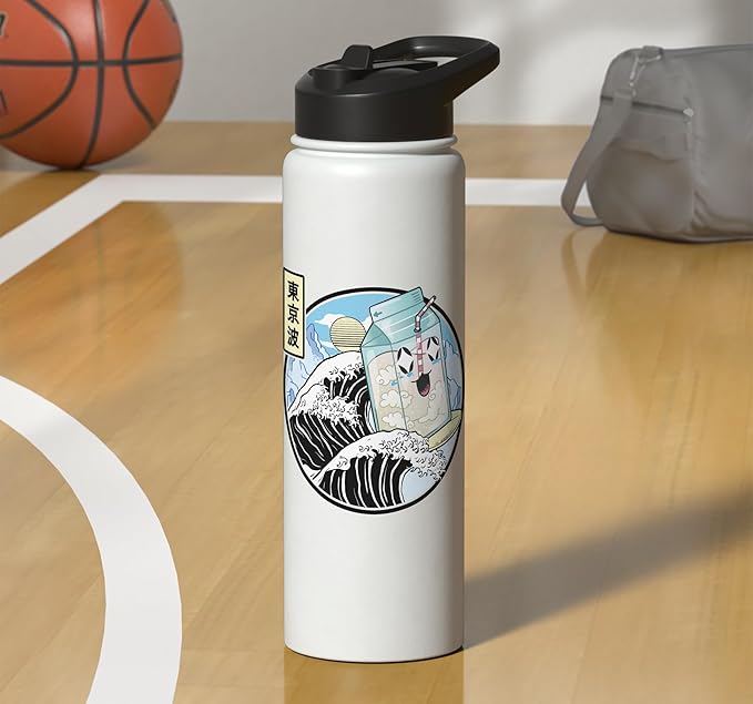 Milk Carton Surfing Great Waves Anime Kawaii Aesthetic Stainless Steel Insulated Water Bottle