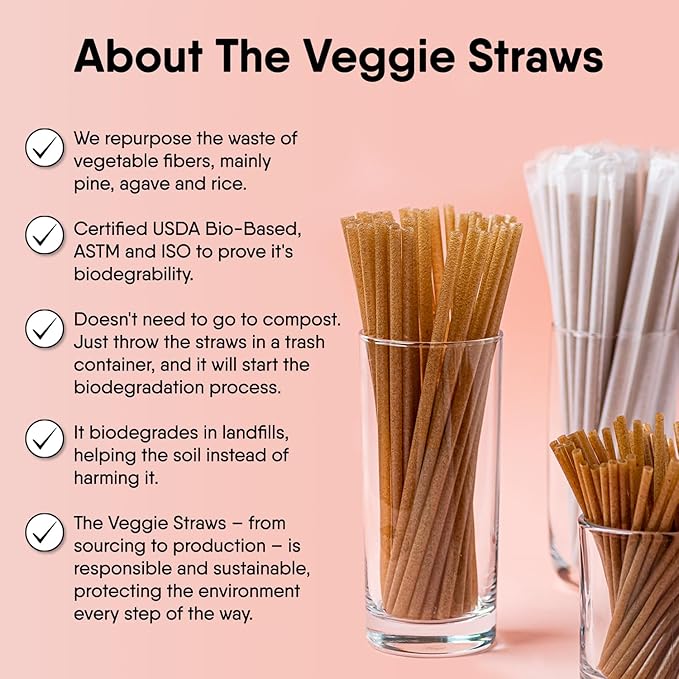 100% Biodegradable Individually Wrapped Cocktail Stirrers – 100 PCS of 5.50 Inches Premium Quality Disposable Coffee Stirrers, Best Biodegradable Stirrers for All Drinks – By The Veggie Straws