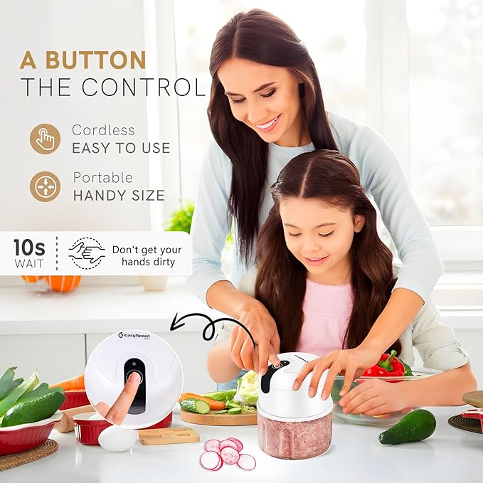EASYSPEED Electric Garlic Chopper 1Cup, Mini USB Charging Wireless Food Processor with 304 Stainless Steel, 3 Sharp Blades, Portable Kitchen Meat Grinder for Onion, Garlic, Ginger, Chili