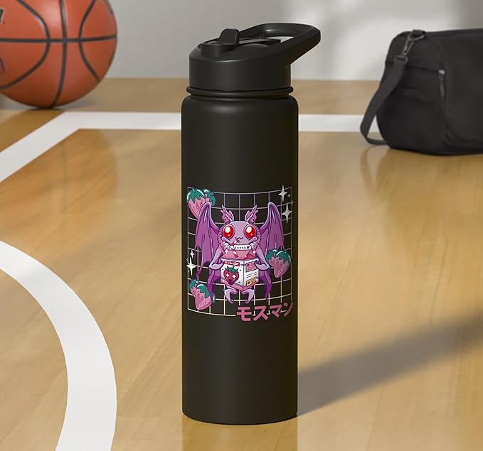 Kawaii Mothman Strawberry Milk Shake Carton Stainless Steel Insulated Water Bottle