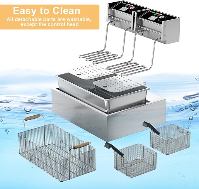 Electric Deep Fryer 22.6L/24QT Stainless Steel Large Capacity Commercial Fryer with Basket, 3400W 110V Countertop Deep Fryer for Home Kitchen and Restaurant Use withTemperature Control