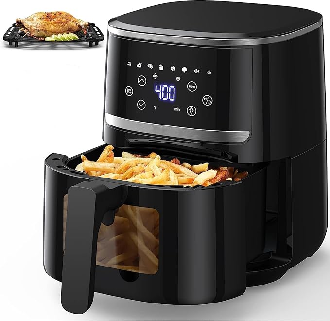 Air Fryer Oven - 5 Quart Digital Air Fryer with 8 Cooking Presets, Visible Cooking Window, LCD Touch Screen, Nonstick Dishwasher-Safe Basket & Tray, Customized Temp/Timer