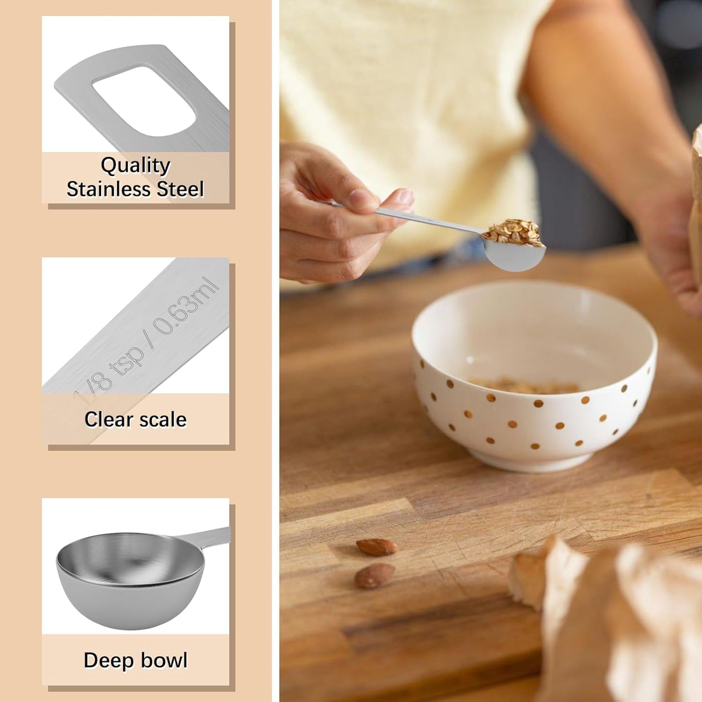 5PCS 1/8tsp (0.63ml) Single Measuring Spoon, Stainless Steel Individual Teaspoons Only