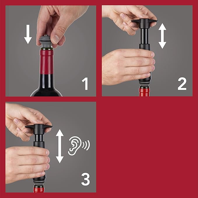 Vacu Vin Wine Saver Pump Blue with Vacuum Wine Stopper - Keep Your Wine Fresh for up to 10 Days - 1 Pump 2 Stoppers - Reusable - Made in the Netherlands