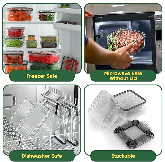 RockBerry 50 Pcs Large Food Storage Containers with Lids Airtight-85 OZ to small Containers-Total 526OZ Stackable Kitchen Set -BPA Free Leak proof containers (50Multi)