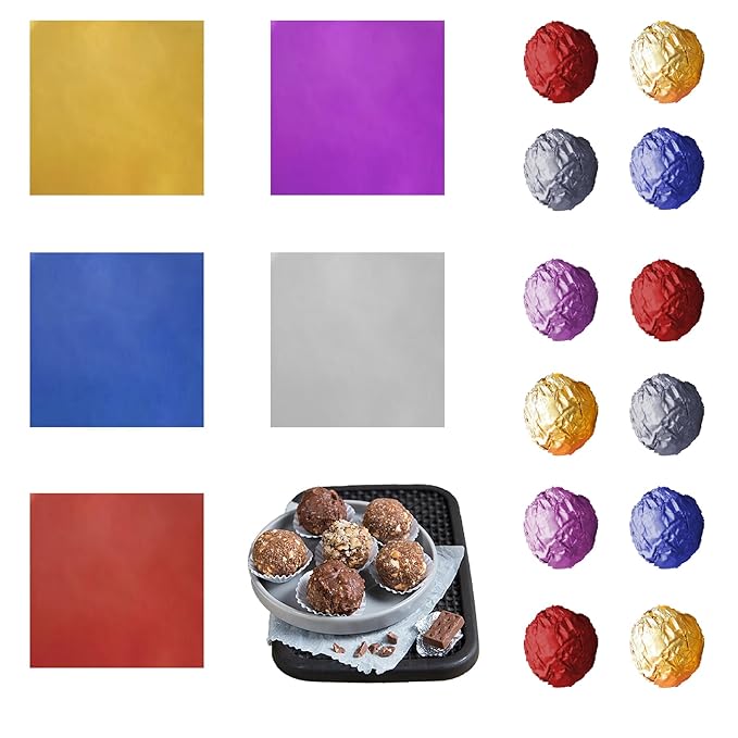 PABCK 500 Pcs 5 Colors Chocolate Candy Wrappers Aluminium Foil Wrapping Papers Square Sweets Lolly Paper Food Tin Foil Wrapper for Candy Packaging Decoration (7.87x7.87 inches)