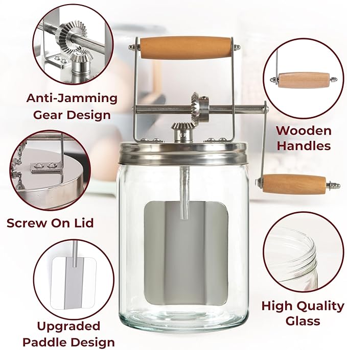 Dazey Butter Churner - Cheese Cloth, Shaping Paddles, Recipe Book INCLUDED- Hand Crank Manual Butter Maker- Create Delicious Homemade Butter With Your Own Hand Crank Dazey Churner