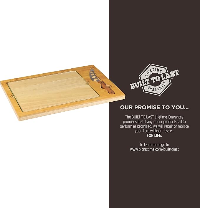 PICNIC TIME NHL Seattle Kraken Hockey Rink Icon Glass Top Cutting Board & Knife Set, Cheese Boards Charcuterie Boards, Serving Platter, (Parawood & Bamboo)