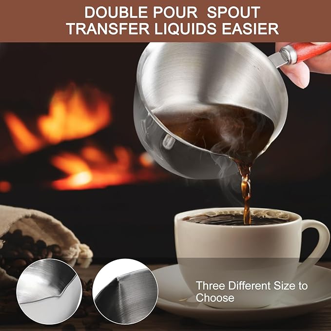 1Pc Stainless Steel Hot Oil Pan Hot Sauce Small Pot Cooking Butter Melting Pot, For Brewing Coffee, Warming Gravy, Melting Butter Or Chocolate, Heating Sauces, Silver(300ml)