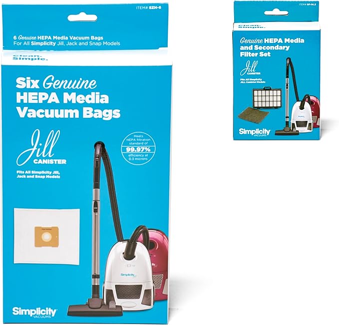 Simplicity Vacuums 6-pack Vacuum Bags Type Z and Filter Set for Jill Canister Vacuum Cleaner, SZH-6 Bags and SF-I4.3 Filter Set with Certified HEPA FiltratioN