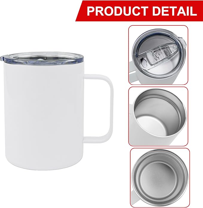 6 Pack 20 oz Sublimation Tumblers with Handle Coffee Blanks, with Lid and Straw, Straight Skinny Insulated Cup Stainless Steel Water Bottle for Craft DIY