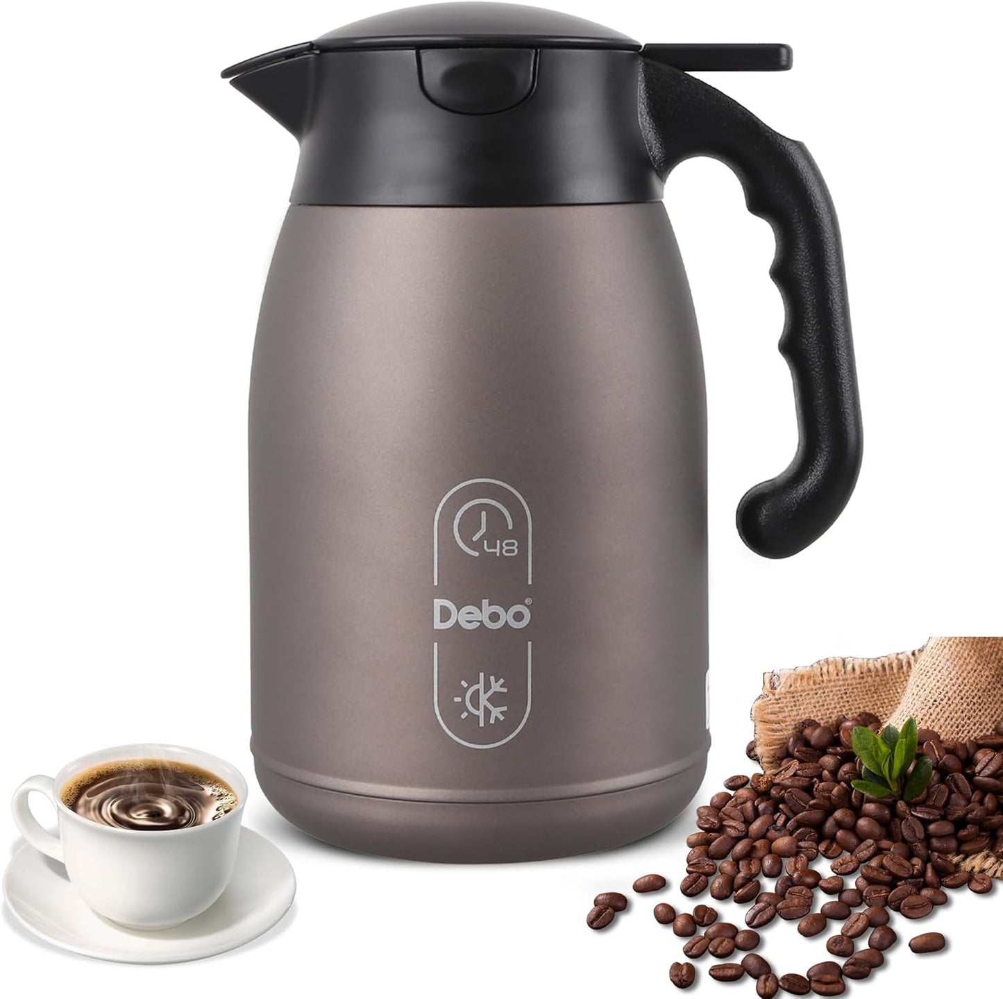 Thermal Coffee Carafe 56oz Large Capacity,Double-Walled Vacuum Insulated Stainless Steel Coffee Pot & Hot Beverage Server,BPA-Free,Keeps Hot Coffee Warm for Hours,Leak-Proof Design（Oatmeal）