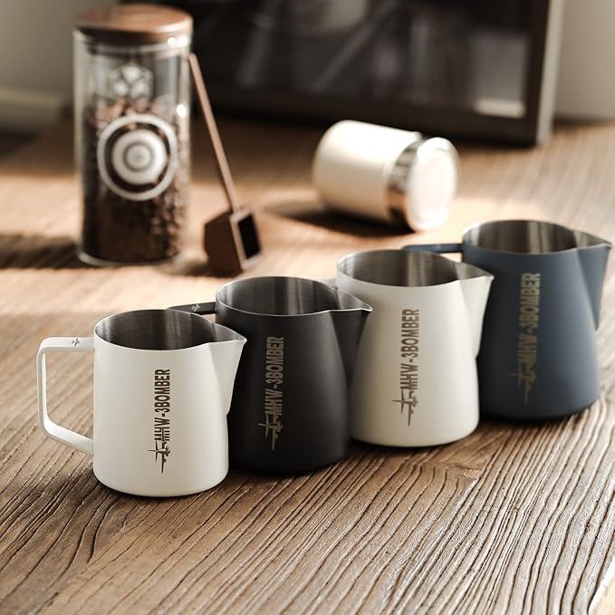 MHW-3BOMBER Espresso Steaming Pitcher Milk Frothing Pitcher Stainless Steel Milk Coffee Cappuccino Latte Art Barista Cup 16.9oz/500ml (Matte Black) P5032B-OS