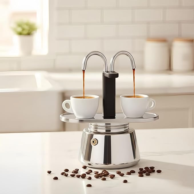 Moka Pot, 2-Cup 100ml Capacity Durable & Food Safe Stovetop Espresso Maker with Dual Pipe & Thickened Nonslip Strainer for Perfect Home-Brewed Coffee