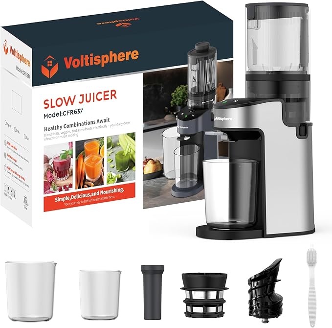 Cold Press Juicer,400W Juicer Machines,4.9"Wide Feed Chute Slow Masticating Juicer for Whole Vegetables & Fruits,High Juice Yield,Easy to Clean,Advanced Touch Sensing Switch(Silver Gray)