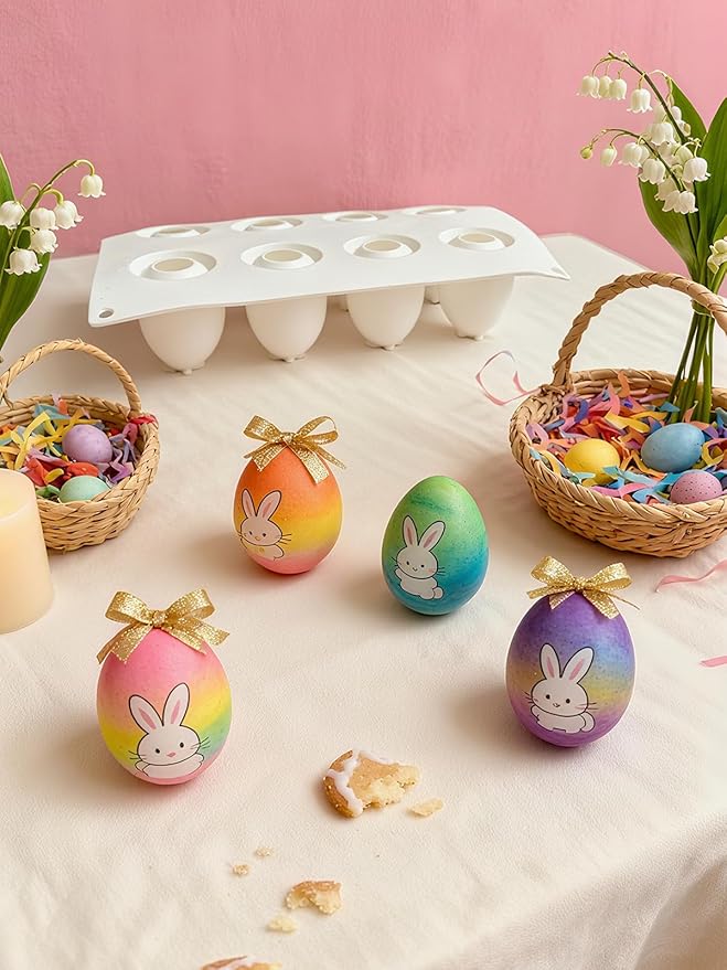 8 Cavity Silicone Egg Molds - Easter Egg Shaped Fondant Mold for Chocolate, Candy, Ice Cream, Mousse Cake, Soap, Resin, Lotion Bar, Ice Cube (Egg-8 Cavity)