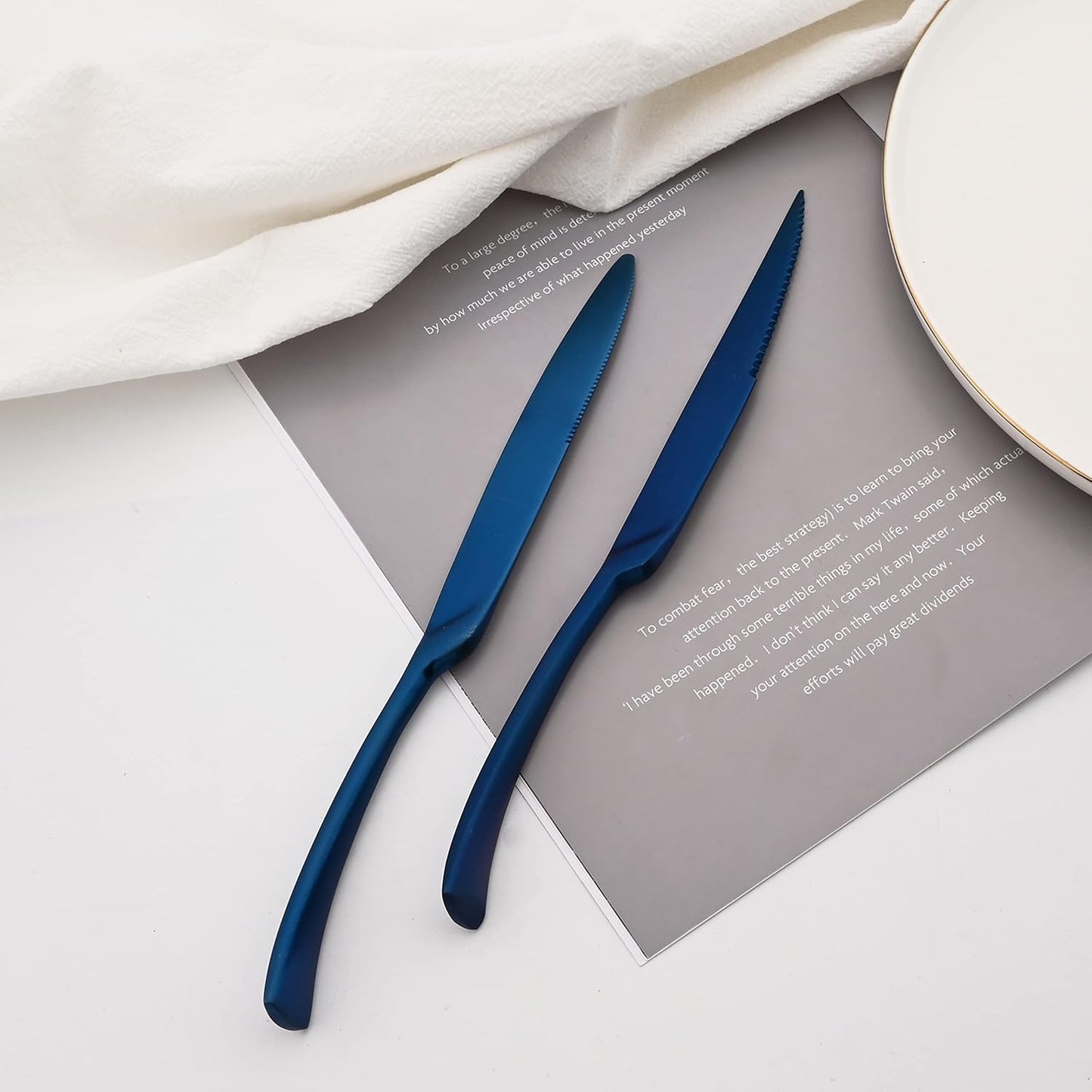 Luxury 18/10 Stainless Steel Matte Blue Cutlery Flatware Set - Utensil Set Steak Spoons and Forks Knife Silverware Set,Service for 4 (24-Piece)