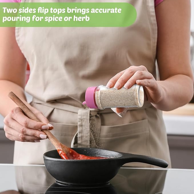 Jadive 36 Pcs 5.5 oz Plastic Spice Jars with Shaker Lids Clear Spice Bottles Plastic Seasoning Containers Empty Shaker for Kitchen Storing Herbs Seasoning Powders Pepper Dry Goods (Pink)