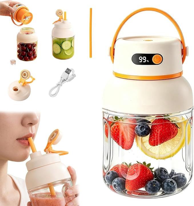 Portable Electric Juicer Cup with Zero Cord Hassle, USB-C Rechargeable Multifunctional Portable Juicer Cup for Smoothies, Protein Shakes, Travel, Gym & Office (1200ML)