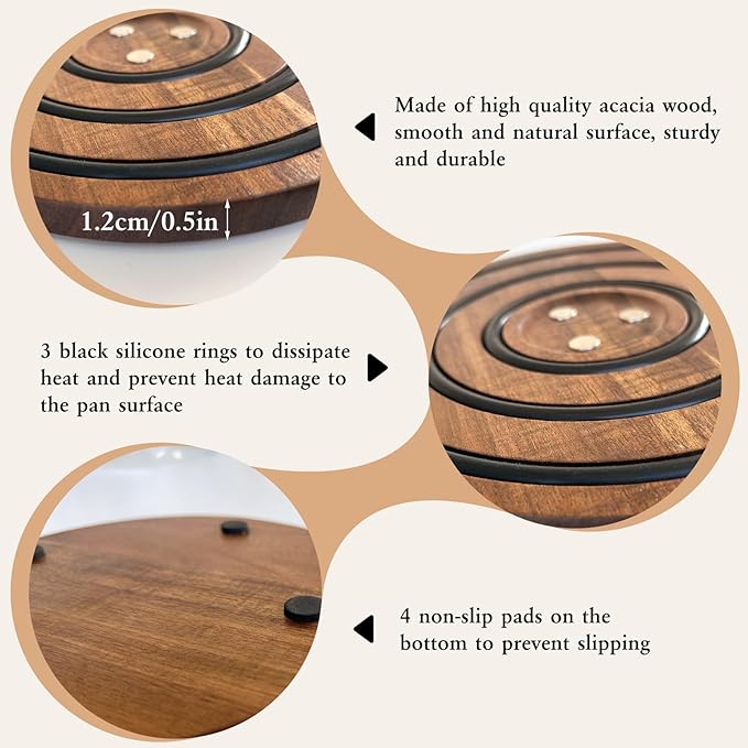 2 PCS Magnetic Wooden Trivets for Hot Pots and Pans, Heat Resistant Acacia Wood Trivet with Cushioning Silicone Strips for Dutch Ovens Hot Dishes Pots Holder, for Mom Grandma