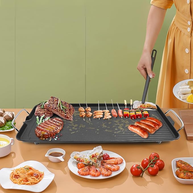 26" Large Electric griddle 1500W Teppanyaki Table Top Grill Griddle with Nonstick Surfaces & Adjustable 5 Temperature Setting for Indoor/Outdoor Use