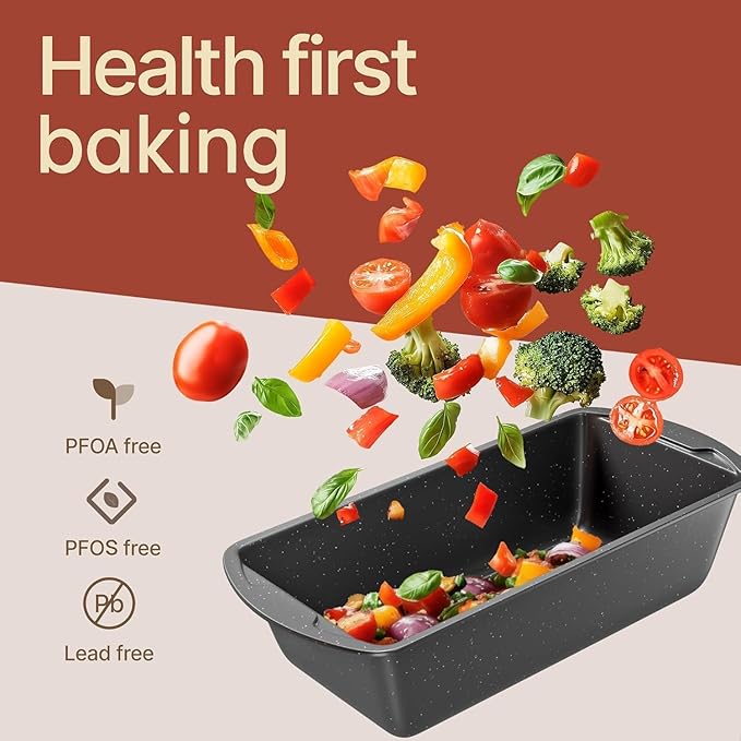 Nonstick Loaf Pan Set Pack of 1, Carbon Steel 11" Large Baking Bread Pan, Oven Safe Up to 450°F, PFOA, PFOS, PTFE Free, Space Saving Stackable Design, Stain Resistant, Dishwasher Friendly, Gray Marble