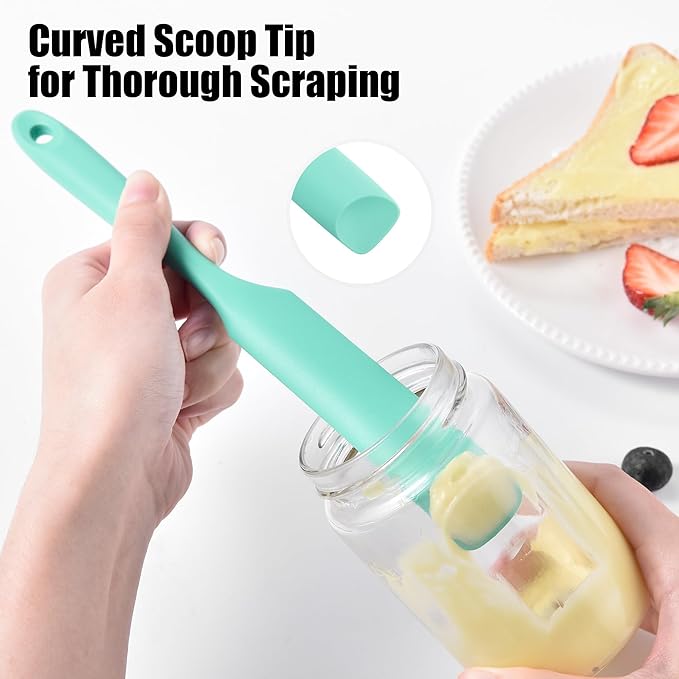 Doosu 18/8 Stainless Steel Food-Grade Measuring Coffee Scoop with 6.9in Long Handle (1 & 2 Tbsp) and 600°F Heat Resistant Silicone Jar Scraper Spatula (Aqua Sky)