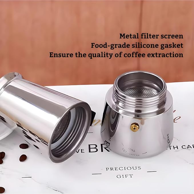Stainless Steel Moka Pot Espresso Maker,Stovetop Moka Pot, Percolator Coffee Pot,Italian Coffee Maker,Cuban Café Brewing,Greca Coffee Maker (6 CUP)