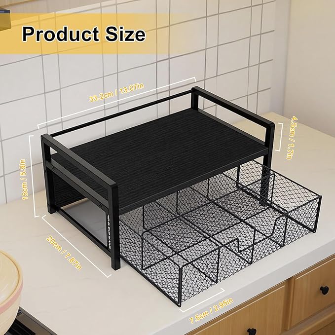 Tea Bag Organizer Wood Tea Organizer with 8 Compartments Storage Chests Tea Station Chest Display Container Box for Countertop Kitchen