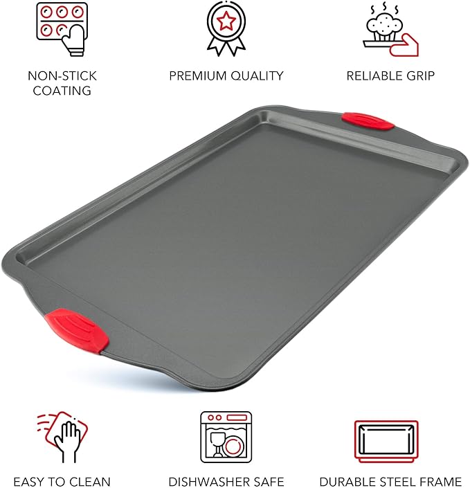 Duo: Non-Stick Steel 6-Cup Muffin Pan with Silicone Handles & Reusable Liners + Premium 11x14 Inch Non-Stick Baking & Cookie Sheet Pan.