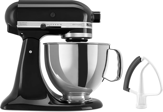 KitchenAid Value Bundle Artisan Series 5 Quart Tilt-Head Stand Mixer with Included Flex Edge Beater, KSM150FEOB, Onyx Black