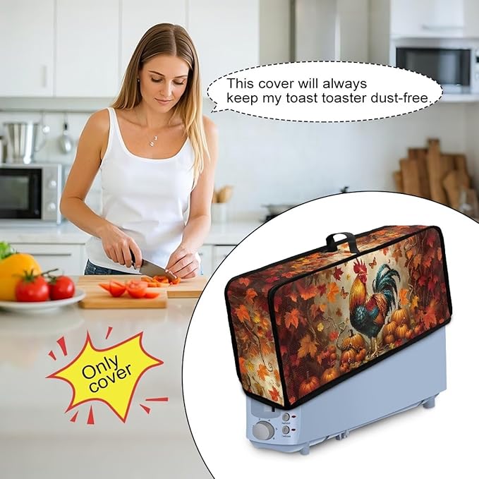 Thanksgiving Day Toaster Cover 2 Slice Rooster Pumpkin Toaster Cover with Top Handle Small Appliance Protector Lightweight Dust Protection Bread Machine Protector