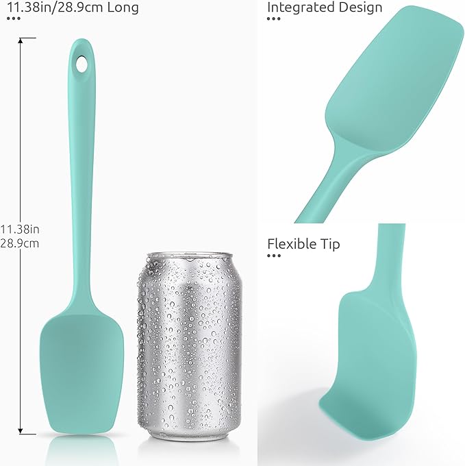 U-Taste 18/8 Stainless Steel Measuring Spoons Set of 9 and 600ºF Heat Resistat Silicone Flexible Baking Spoon Spatula & Cooking Scoop Spoonula (Aqua Sky)