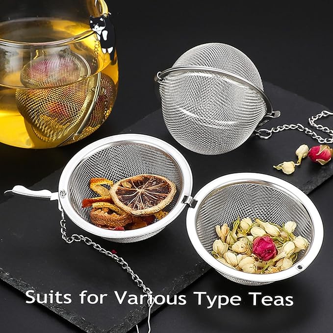 Cat Tea Infuser, 2 Pcs Cute Tea Diffuser Stainless Steel Mesh Loose Leaf Tea Infusers Tea Ball Strainers with Cat Pendants (Black&Orange Cats)