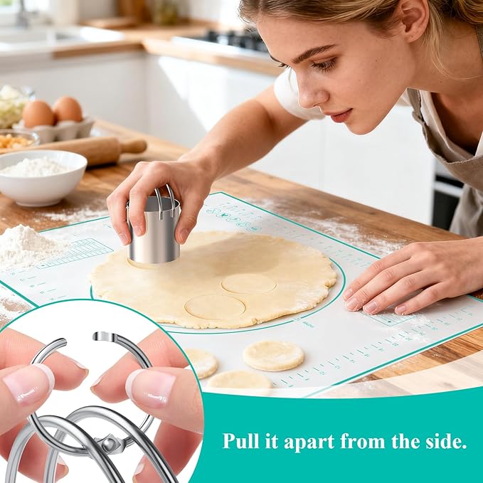 Biscuit Cutter Set, Green Silicone Baking Mats, Stainless Steel Pastry Cutter, Pastry Blender, Dough Cutter, Professional Baking Dough Tools (4 Set Green)